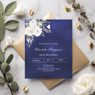 Lámina Invitación de cumpleaños de rosas blancas azules d