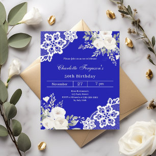 Lámina Invitación de cumpleaños de Royal blue roses encaj