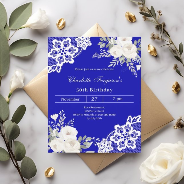 Lámina Invitación de cumpleaños de Royal blue roses encaj (Subido por el creador)