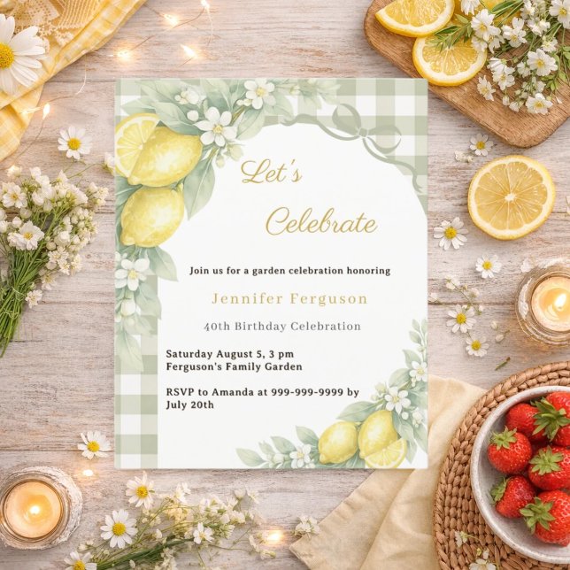 Lámina Invitación de cumpleaños de té de jardín de gingha (Subido por el creador)