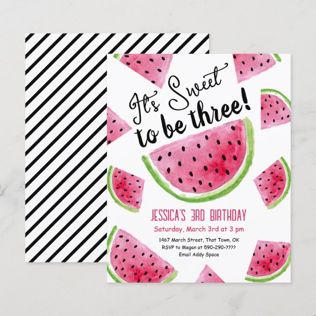 Lámina Invitación de cumpleaños de tres melones Dulce de  (Anverso / Reverso)