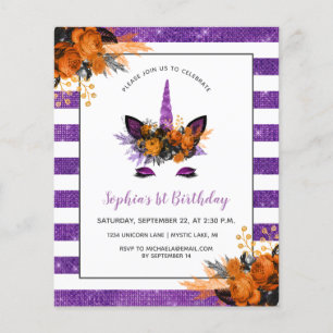 Lámina Invitación de cumpleaños de unicornio de purpurina