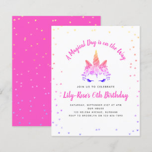Lámina Invitación de cumpleaños de Unicornio floral de BU