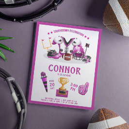 Lámina Invitación de cumpleaños de Watercolor Football Pi