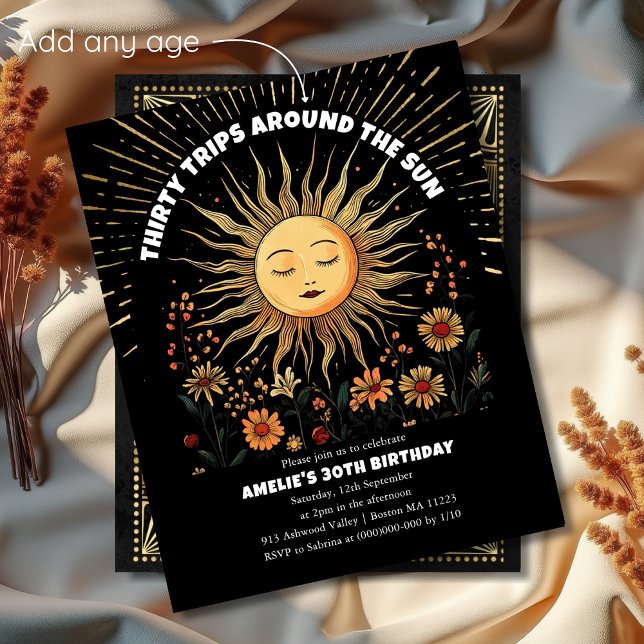 Lámina Invitación de cumpleaños del Boho Mystical Sun 30 (Subido por el creador)