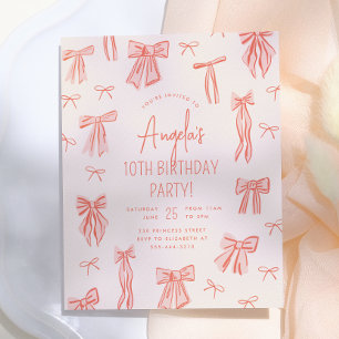 Lámina Invitación de cumpleaños del Chica de Bow rosado c