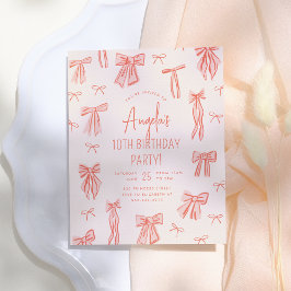 Lámina Invitación de cumpleaños del Chica de Bow rosado c