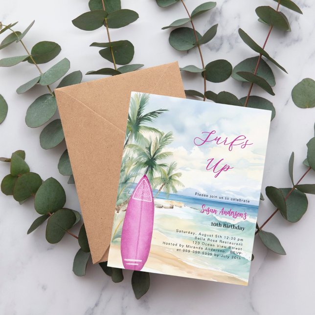 Lámina Invitación de cumpleaños del chica Surf's up beach (Subido por el creador)