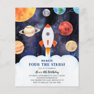 Lámina Invitación de cumpleaños del cohete espacial BUDGE