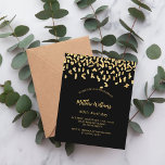 Lámina Invitación de cumpleaños del confetti de oro negro<br><div class="desc">Moderna,  elegante e invitada. Un fondo negro decorado con un falso confeti dorado. Personalice y agregue un nombre y detalles. 1 hoja = 1 borde impreso de invitación al borde.</div>