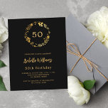 Lámina Invitación de cumpleaños del presupuesto para la g<br><div class="desc">Fondo negro. Una corona floral dorada. Personalice y agregue su nombre,  edad y detalles del fiesta. 1 hoja = 1 borde impreso de invitación al borde.</div>