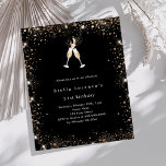 Lámina Invitación de cumpleaños del purpurina de oro negr<br><div class="desc">Celebra tu día especial con estilo con nuestras impresionantes invitaciones de cumpleaños. Con un fondo negro adornado con un brillante purpurina falso y dos lentes que se aferran, estas invitaciones marcan el tono perfecto para una celebración sofisticada. Personalícelos con sus detalles y haga su evento inolvidable. 1 hoja = 1...</div>
