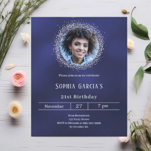 Lámina Invitación de cumpleaños del purpurina de plata de
