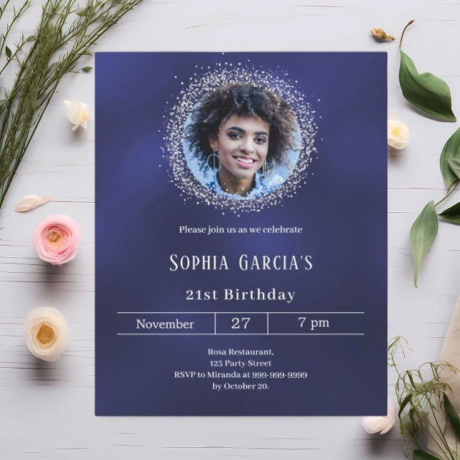 Lámina Invitación de cumpleaños del purpurina de plata de (Subido por el creador)