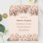 Lámina Invitación de cumpleaños del rosa de oro de meloco<br><div class="desc">Una invitación moderna,  elegante y glamurosa para una fiesta de cumpleaños. Un fondo dorado rosa suave y decorado con flores color melocotón y crema. Personalice y agregue los detalles de su fiesta. 1 hoja = 1 borde impreso de invitación al borde.</div>