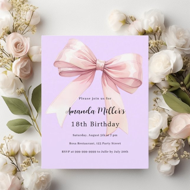Lámina Invitación de cumpleaños elegante del arco rosado  (Subido por el creador)
