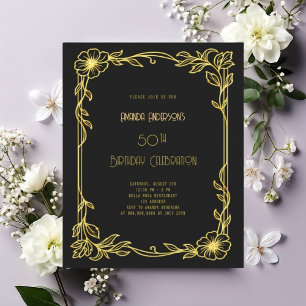 Lámina Invitación de cumpleaños en oro negro de Art Deco 