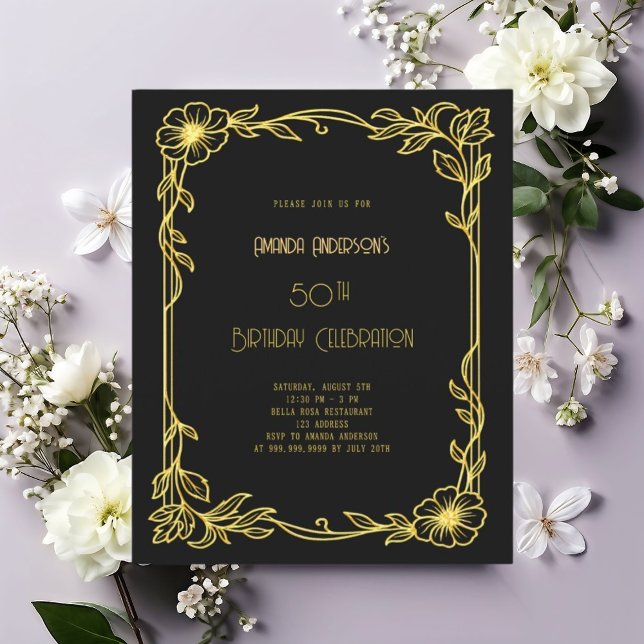 Lámina Invitación de cumpleaños en oro negro de Art Deco  (Subido por el creador)