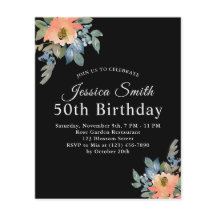 Invitación de cumpleaños floral de Peachy Blue Wat