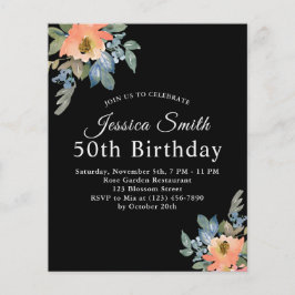 Lámina Invitación de cumpleaños floral de Peachy Blue Wat