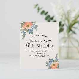 Lámina Invitación de cumpleaños floral de Peachy Blue Wat