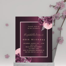 Invitación de cumpleaños floral rosa y rubio de Bo