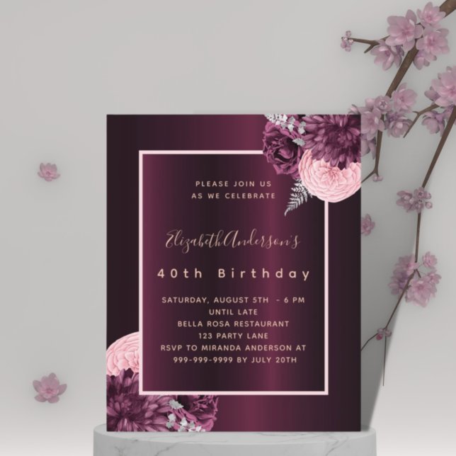 Lámina Invitación de cumpleaños floral rosa y rubio de Bo (Subido por el creador)