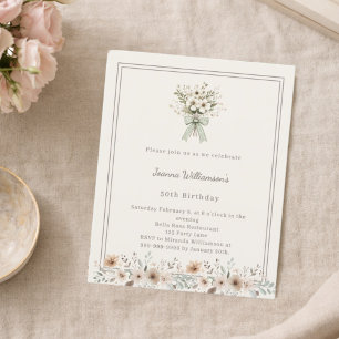 Lámina Invitación de cumpleaños floral verde apagado marf