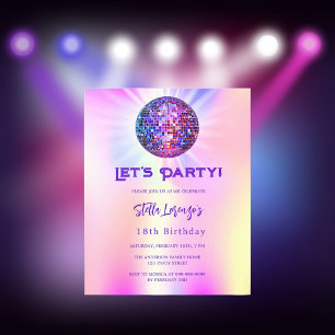 Lámina Invitación de cumpleaños holográfica de disco rosa