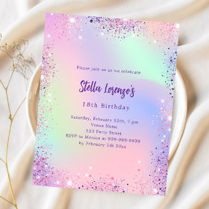 Lámina Invitación de cumpleaños holográfica rosa