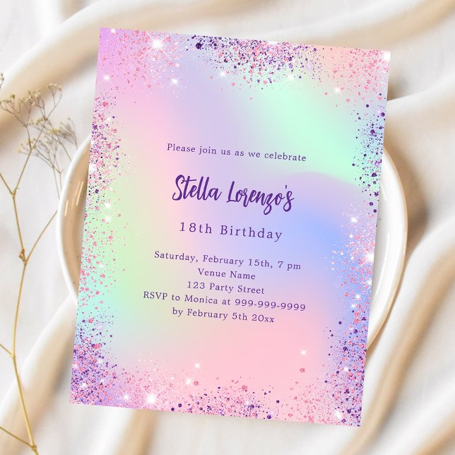 Lámina Invitación de cumpleaños holográfica rosa (Subido por el creador)