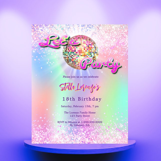 Lámina Invitación de cumpleaños holográfico rosa del fies (Subido por el creador)