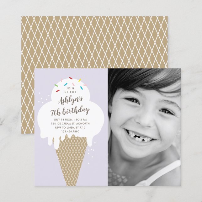 Lámina Invitación de cumpleaños infantil con cono de hela (Anverso / Reverso)