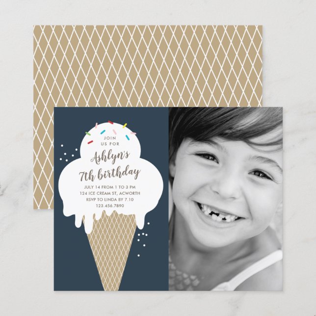 Lámina Invitación de cumpleaños infantil con cono de hela (Anverso / Reverso)