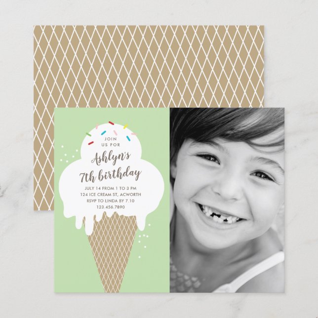 Lámina Invitación de cumpleaños infantil con cono de hela (Anverso / Reverso)