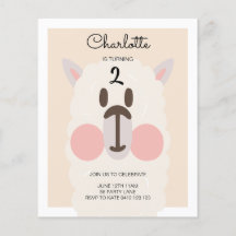 Invitación de cumpleaños moderna de Llama Cuta de 