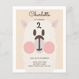 Lámina Invitación de cumpleaños moderna de Llama Cuta de 