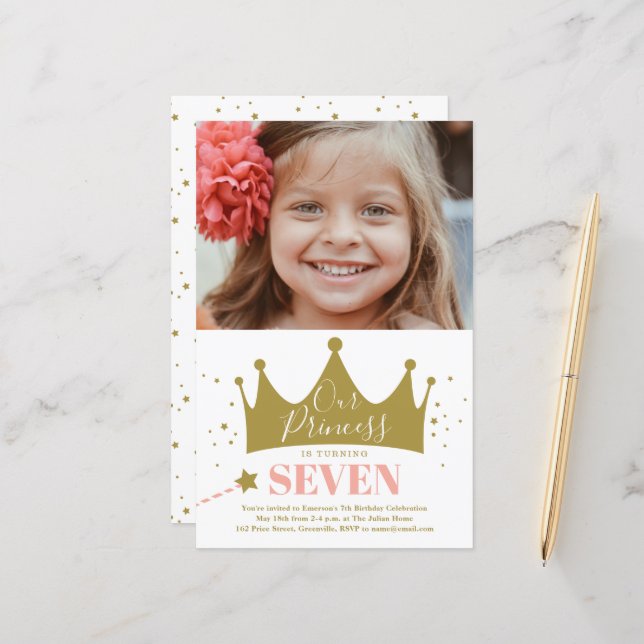 Lámina Invitación de cumpleaños moderna princesa rosa pre (Anverso/Reverso In Situ)