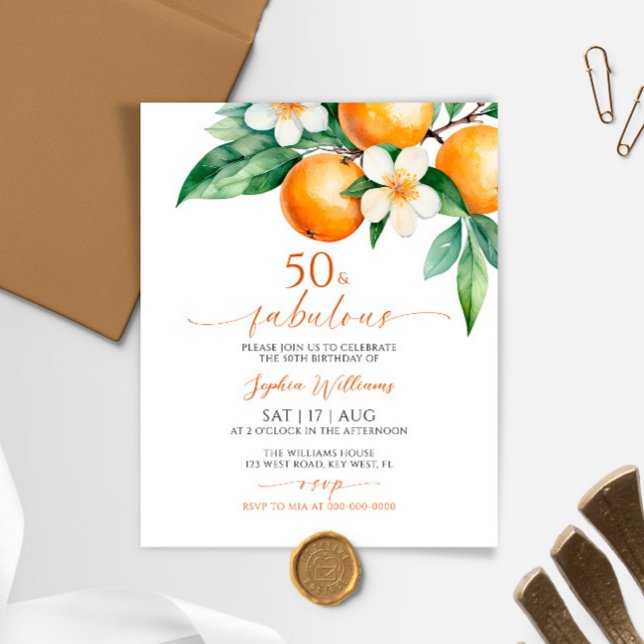 Lámina Invitación de cumpleaños naranja 50 y fabulosa (Subido por el creador)