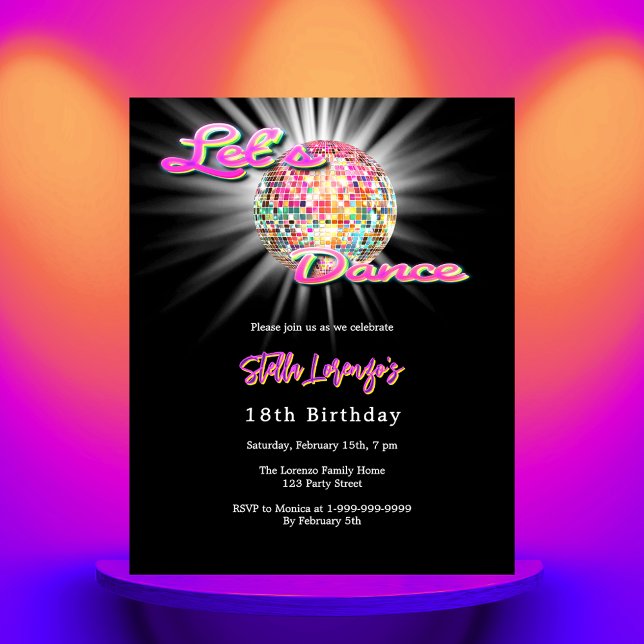 Lámina Invitación de cumpleaños negro rosa del fiesta de  (Subido por el creador)
