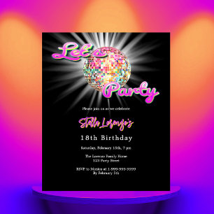 Lámina Invitación de cumpleaños negro rosa del fiesta Dis