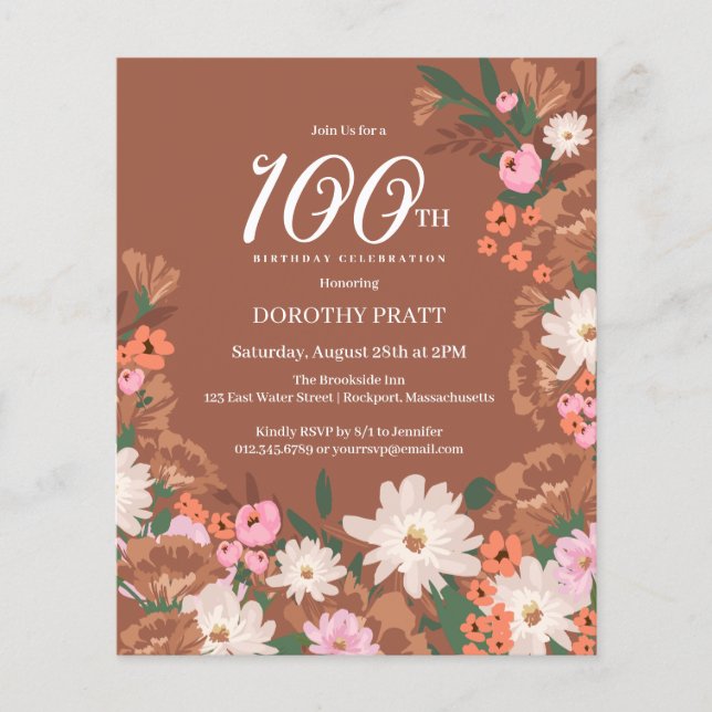 Lámina Invitación de cumpleaños número 100 con presupuest (Anverso)