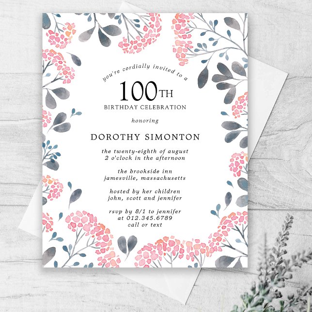 Lámina Invitación de cumpleaños número 100 de Budget Pink (Subido por el creador)