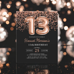 Lámina Invitación de cumpleaños número 13 dorado rosa y n