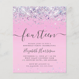 Lámina Invitación de cumpleaños número 14 con brillo econ