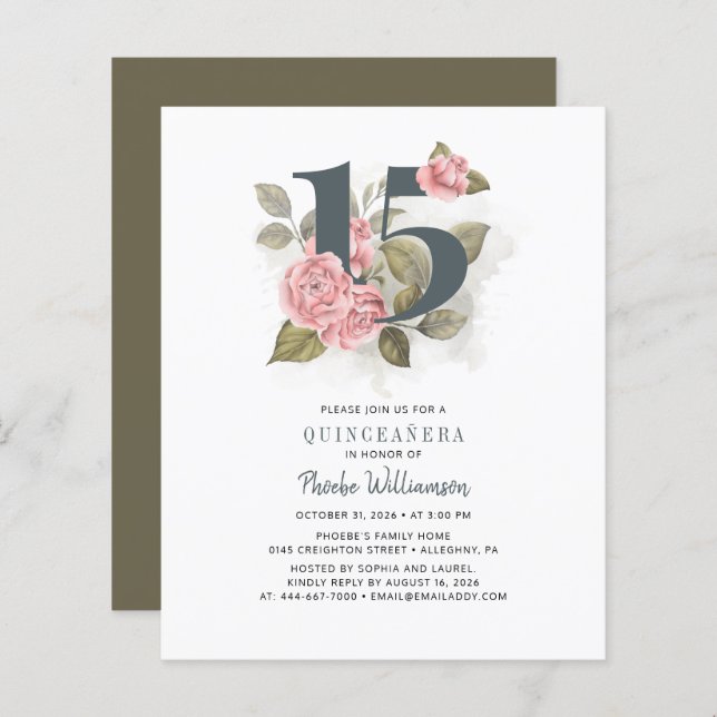 Lámina Invitación de cumpleaños número 15 Quinceañera Pre (Anverso / Reverso)