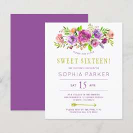 Lámina Invitación de cumpleaños número 16 dulce con flore