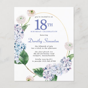 Lámina Invitación de cumpleaños número 18 con Hortensia R