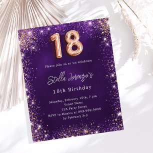 Lámina Invitación de cumpleaños número 18 de rosa púrpura