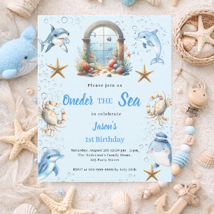 Lámina Invitación de cumpleaños número 1 bajo el mar niño